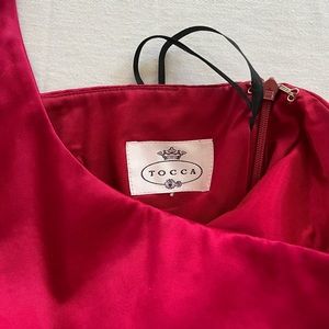 Tocca, red satin and wool, one shoulder dress